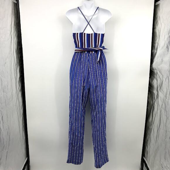 Rag & Bone Felix Stripe Jumpsuit 0 Surplice V-Neck Criss-Cross Back Straight - Picture 3 of 12